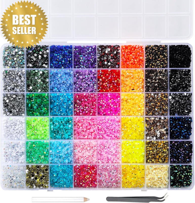 38400Pcs Nail Art Rhinestones,  48 Colors 3Mm round Nail Flatback Rainbow Gems S