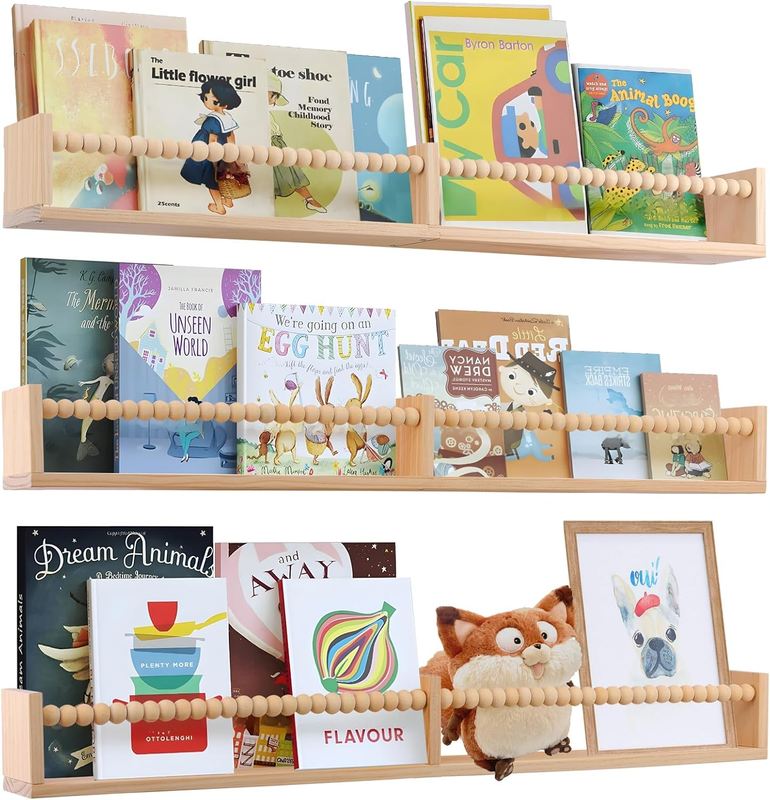 Nursery Book Shelves for Kids Rooms - 32 Inches Floating Wall Bookshelves Set of