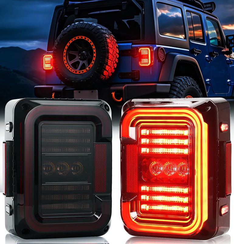 LED Tail Lights Compatible with Jeep Wrangler JK JKU 2007-2018, Unique"C" Shaped