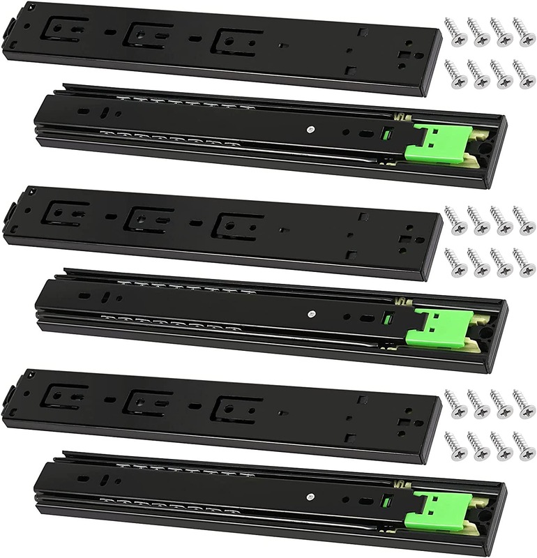 6 PCS 3 Pairs 10 Inches Push to Open Drawer Slides, 3-Fold F