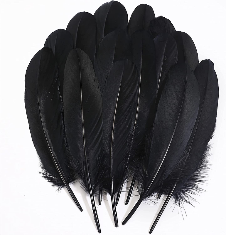 Black Craft Feathers Bulk - 120Pcs 6-8 Inch Real Goose Feathers for DIY Hallowee