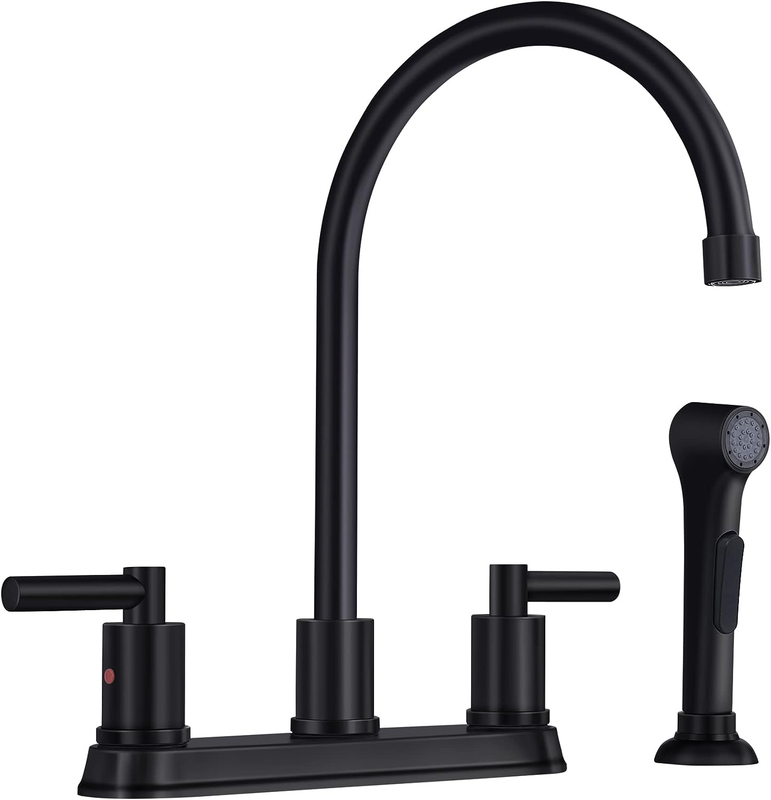 ARRISEA 8 Inch Two Lever Kitchen Faucet with Pull Out Side Sprayer,Black Stainle