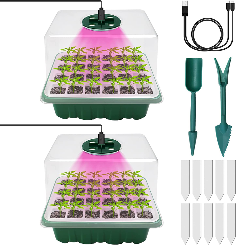 2 Packs Seed Starter Tray with and 2 Grow Light, Seedling Starter Kit for Plant