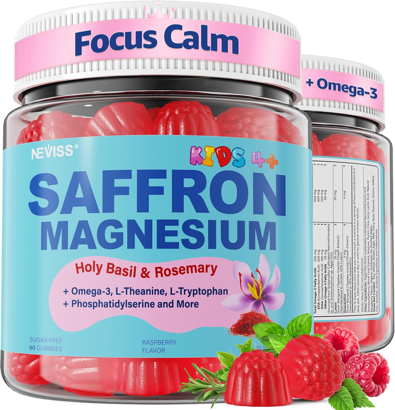 2 Saffron + Magnesium Glycinate+ Omega-3 - Calm Focus Gummies Kids