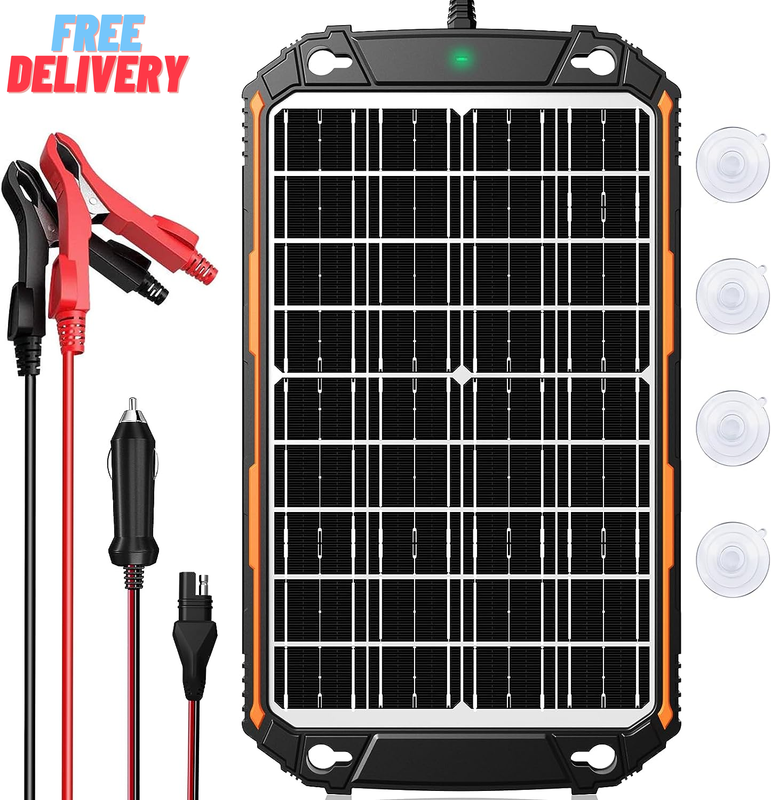 15W 12V Solar Battery Charger & Maintainer, Solar Powered Trickle Charger with B