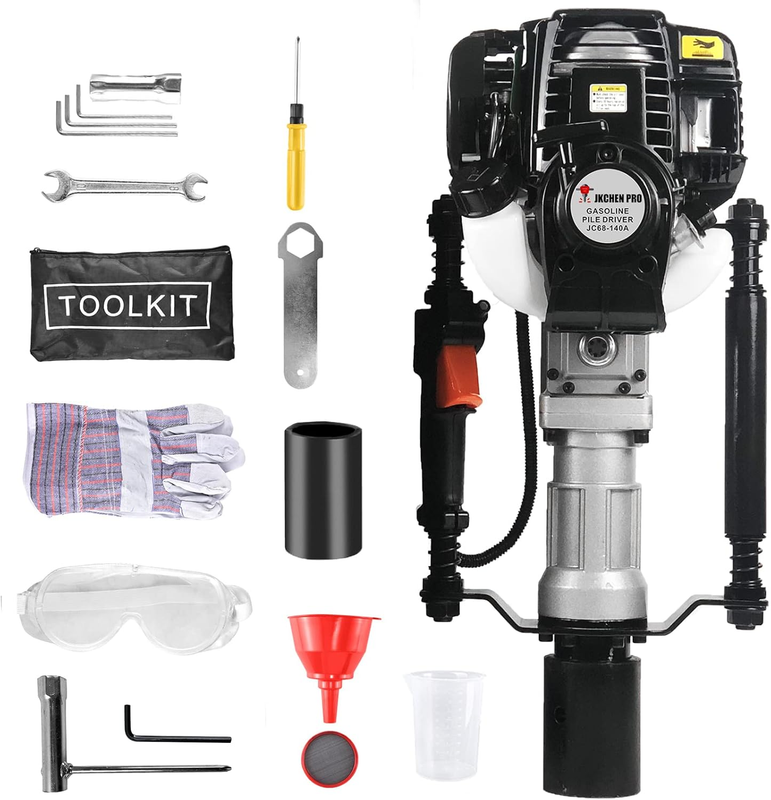 4 Stroke 38CC  Gas Powered T Post Driver Hammer Drills, Gasoline Pile Driver Fencing Tool Machine