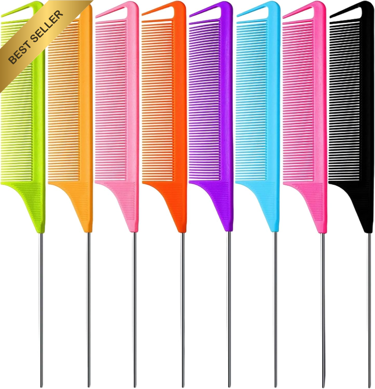 8 PCS Rat Tail Combs Set - Hair Teasing Fine Tooth Comb for Women & Girls, Ideal