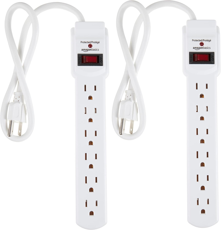 Rectangular 6-Outlet, 200 Joule Surge Protector Power Strip with Circuit Breaker