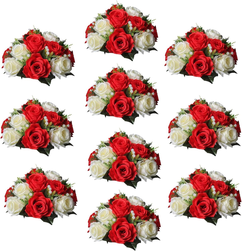 Pack of 10 Fake Flower, Silk Rose Flowers, Suit for Wedding/Party Centerpiece Road Lead Flower Rack Decorations, 10 Pieces