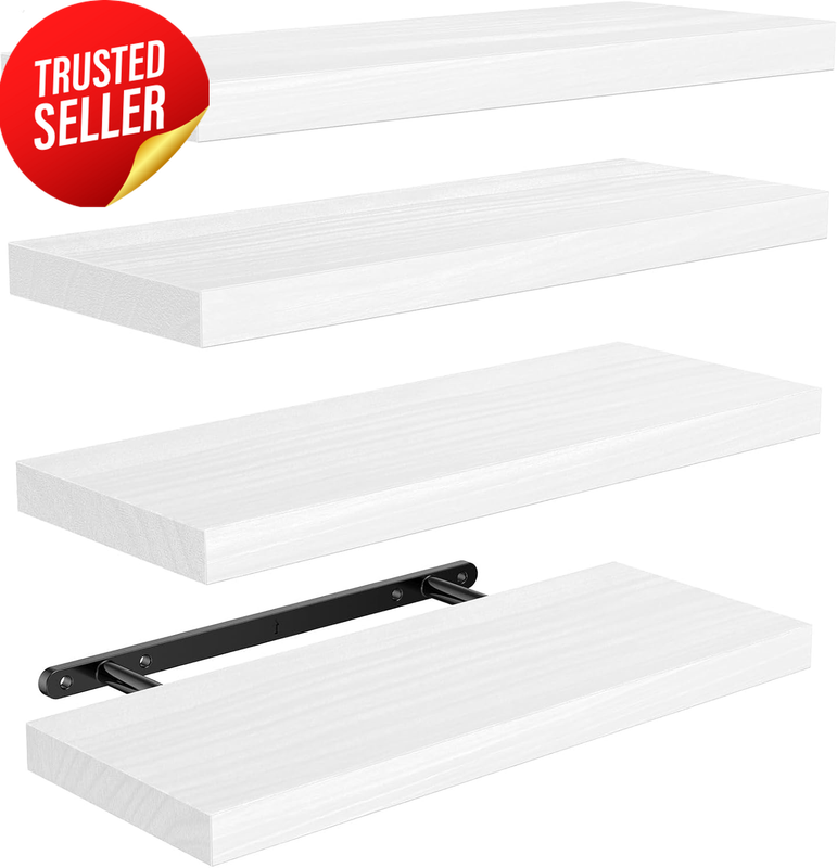 Floating Wall Shelves 4-Piece Wooden Black Invisible