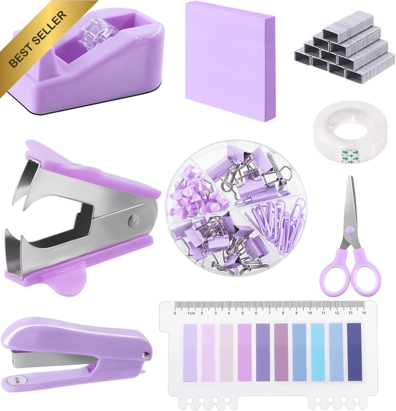 Purple Office Supplies Pink Desk Accessories Includes Pink Stapler and Tape Disp