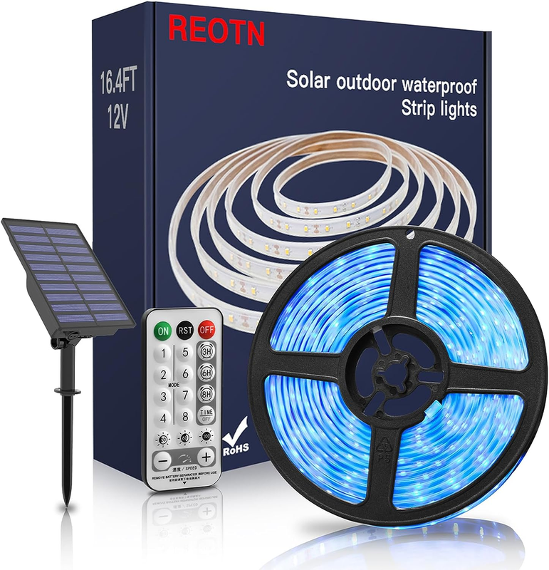 Solar Outdoor Led Strip Lights: 16.4FT IP67 Waterproof Solar Powered outside Lig