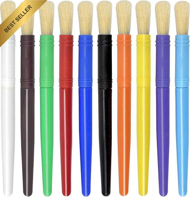 10 Pack round Paintbrushes, Hog Bristle round Paint Brushes, Children’S Tempera