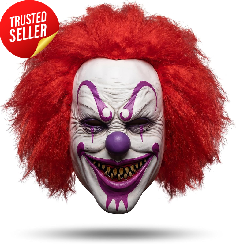 Scary Joker Clown Latex Mask with Wig for Halloween Cosplay