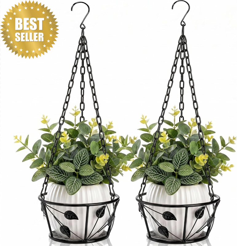 2 Pack Metal Plant Hanger, Hanging Plant Holder with Ceiling Hook, Modern Plant
