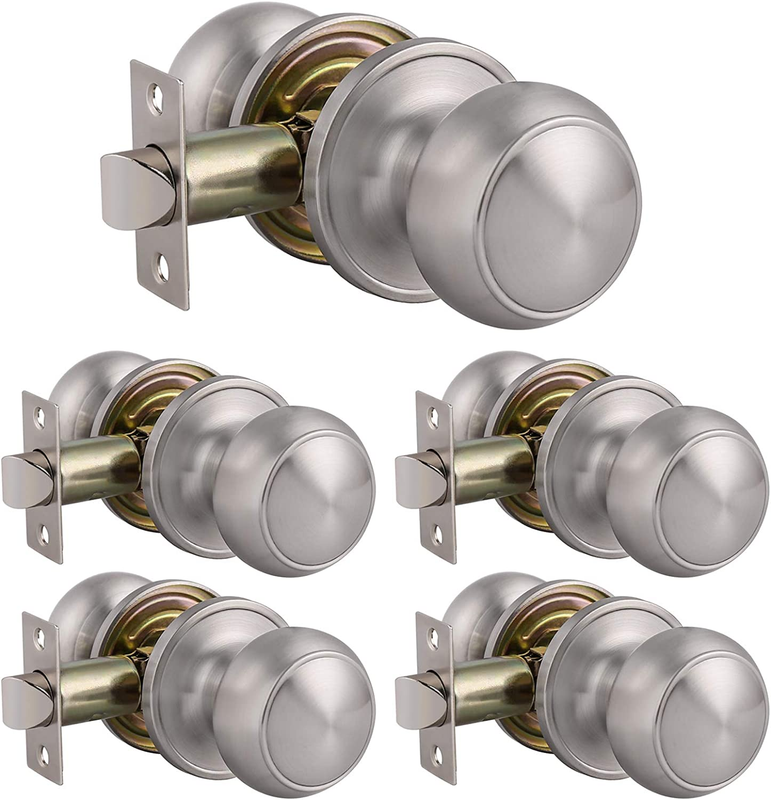 5 Pack Passage Satin Nickel Door Knob, Brushed Nickel Interi