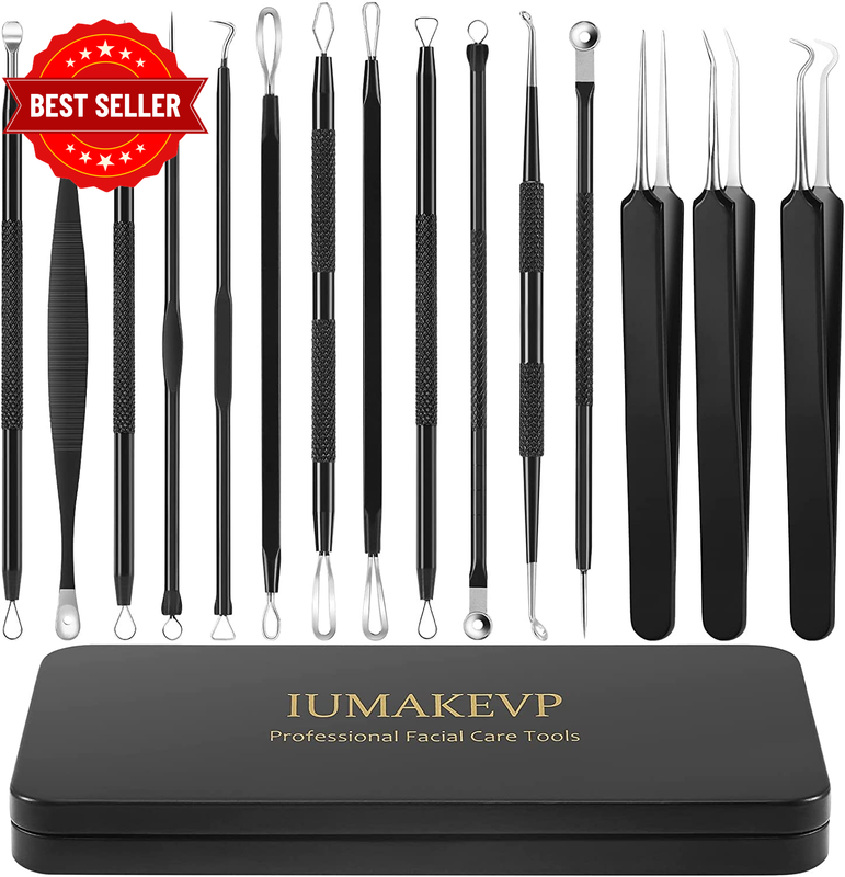 Pimple Popper Tool Kit,  15 PCS Professional Stainless Steel Blackhead Remover C
