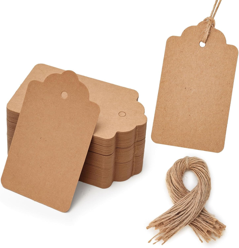 100Pcs Gift Tags with String Attached, 1.7 X 2.8 Inch Kraft Paper Hang Tags for 