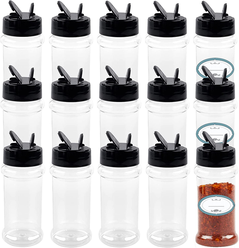 14 Pack 3 Oz Clear Plastic Spice Jars with Shaker Lids and Labels Empty Bottles