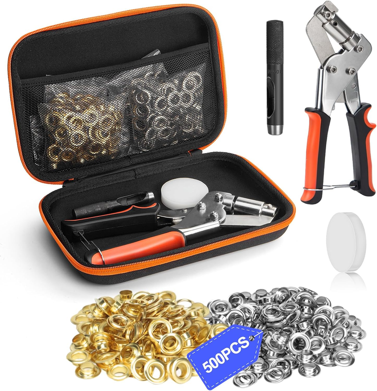 Grommet Tool Kit, Handheld 3/8 inch Eyelet Kit Manual Grommet Press Machine with