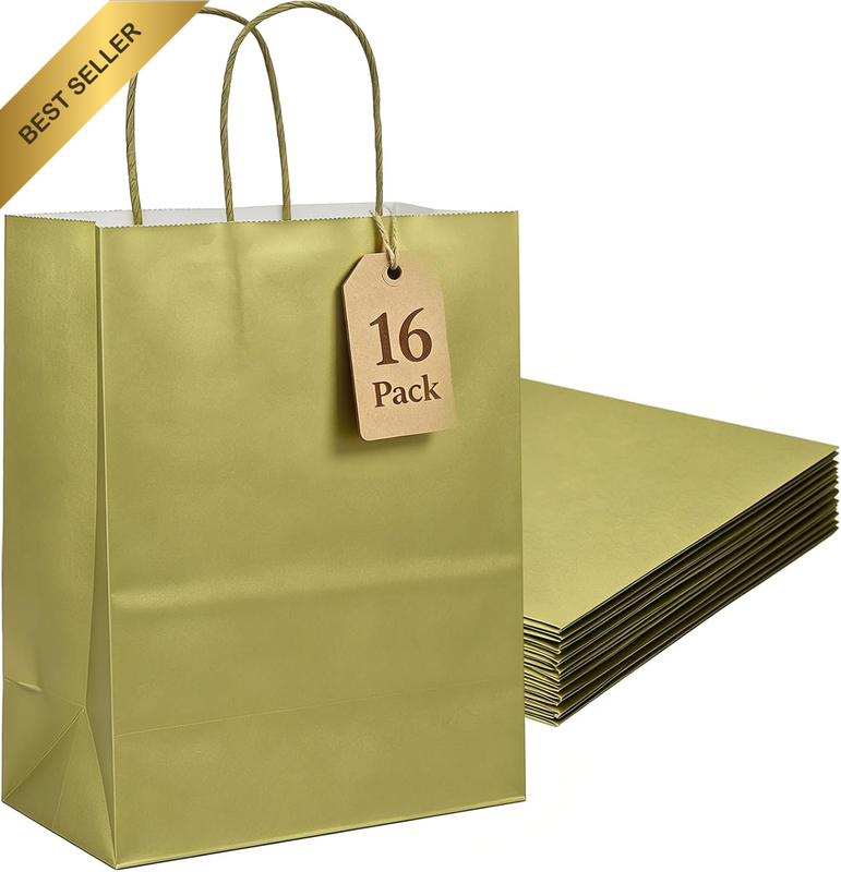 16 Pack 27X22X11Cm Metallic Gold Medium Paper Gift Bags with Handles | Paper Par