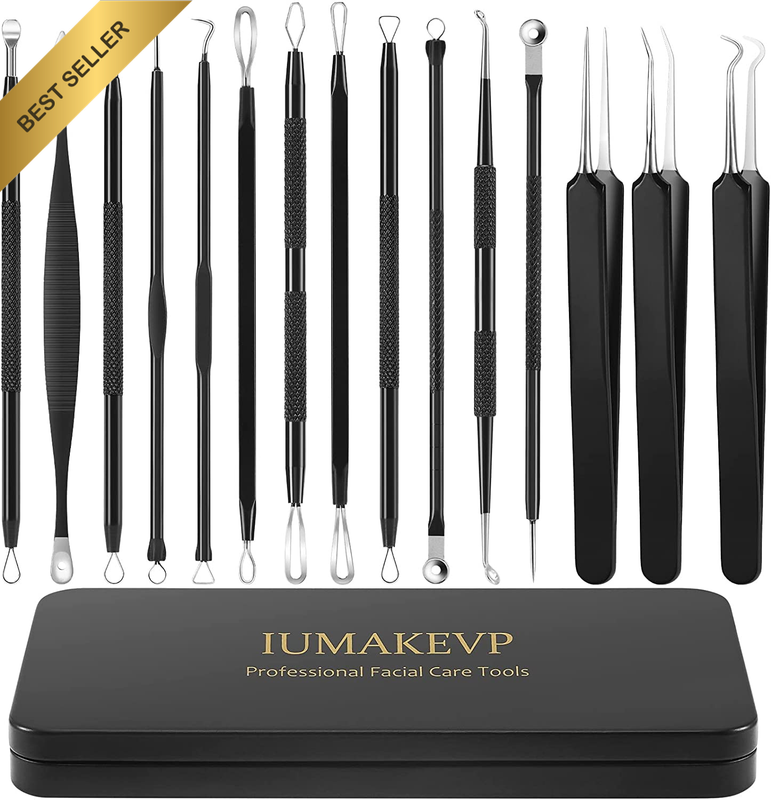 15Pcs Pimple Popper Tool Kit Stainless Steel Blackhead Remover Set with Case