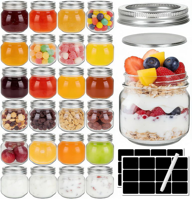 24 Pack Glass Mason Jars, 240 Ml Canning Jars with Lids - 8 Oz Airtight Glass Ja