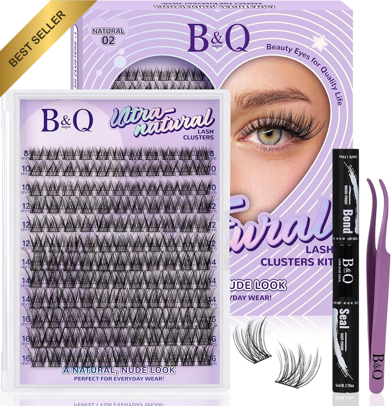 B&Q Natural Lash Clusters Kit 132PCS DIY Cluster Lashes C Curl 8-16Mm 0.03Mm Thi