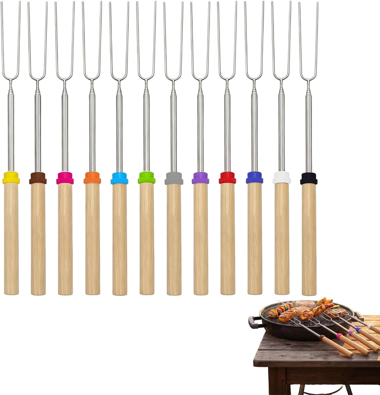 Marshmallow Roasting S'Mores Sticks Set, 32" Long Telescoping Stainless Steel Sk