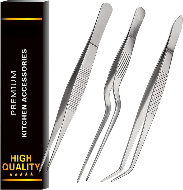 3 Pcs Kitchen Tweezers Set, 6.3 Inch Multifunctional Stainless Cooking Tweezers,