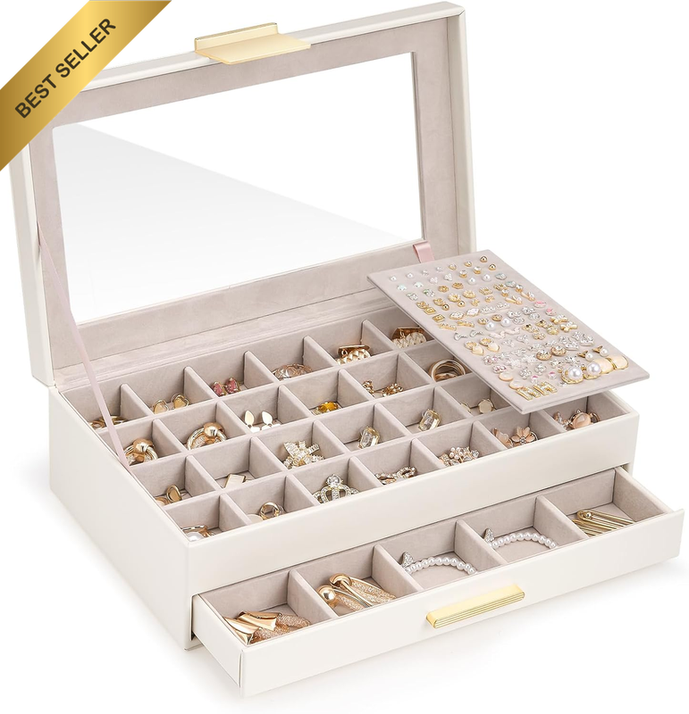 Earring Storage Box Case, Large Earring Jewelry Holder Organizer for Women, Glas