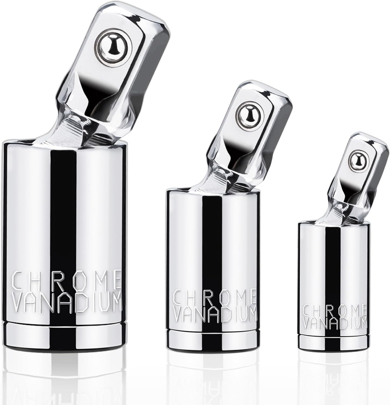 3PCS Universal Joint Socket Set, 1/4” 3/8” 1/2” Drive Swivel Socket Adapter Set