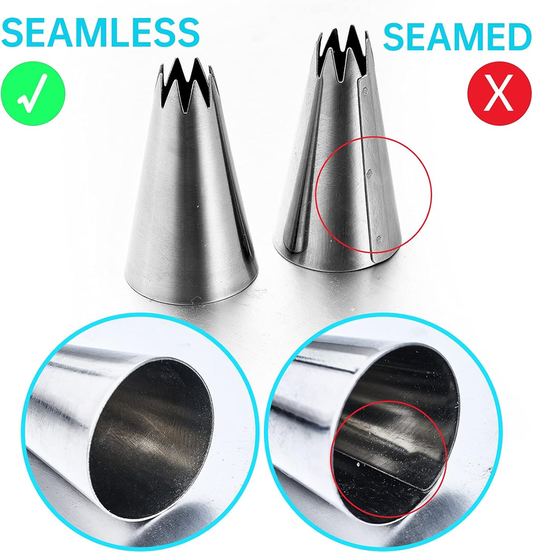 8Pcs Large Piping Tips Set,Stainless Steel Icing Tips with 10 Disposable Pastry