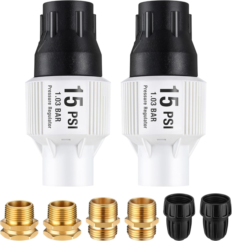 Drip Irrigation Pressure Regulator Kit 2 Pack 15 PSI Backflow Preventer for 3/4