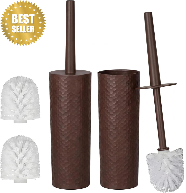 Toilet Brush & Holder Set, 2-Piece Plastic round Bucket Brush with 2 Replacement