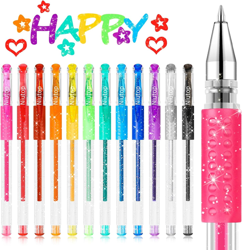 12-Color Glitter Gel Pens for Kids, Markers,Colored Pen Set 