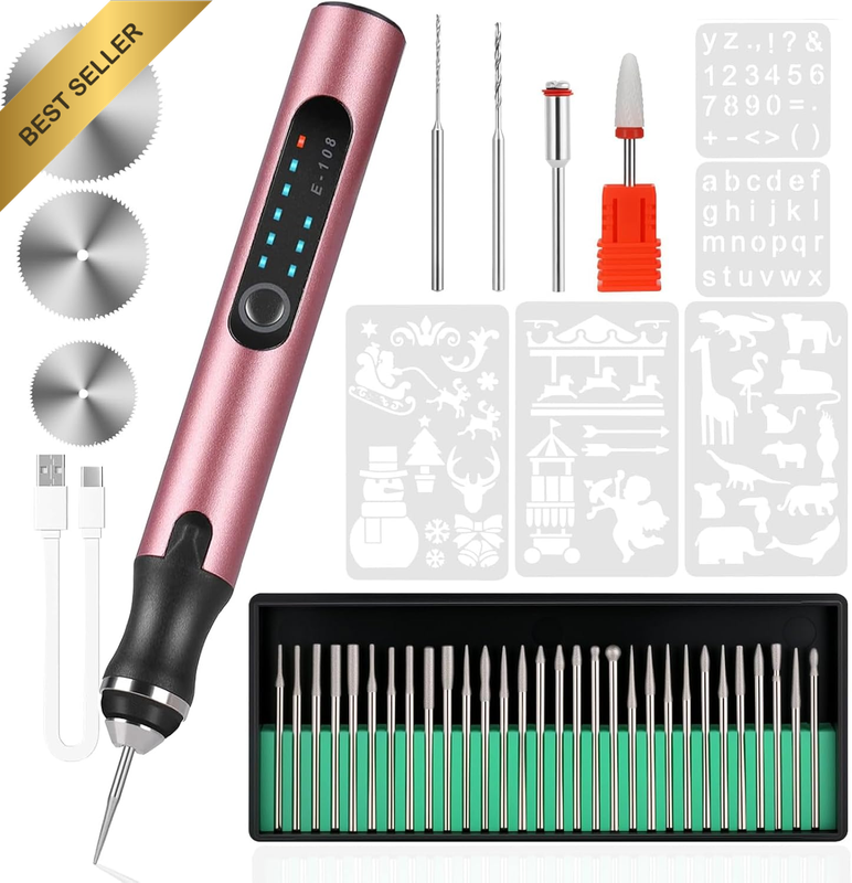 Electric Engraving Pen with 37 Bits, USB Rechargeable Cordless Engraving Machine