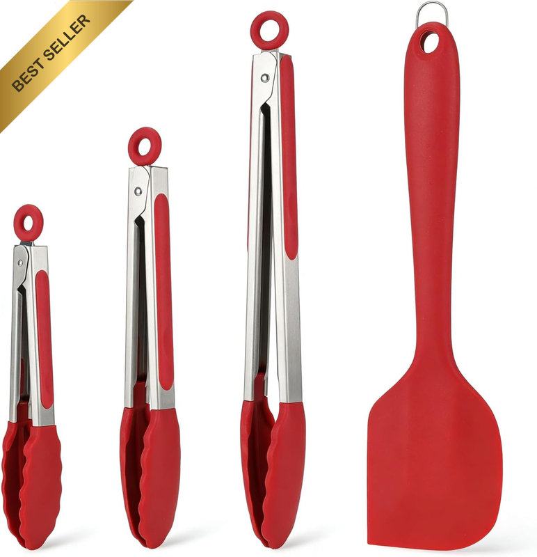 Stainless Steel Kitchen Tongs for Cooking and Grilling - 4 Pack (7