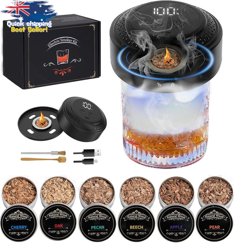 Electric Whiskey Smoker Kit, Rechargeable Cocktail Smoker + 6 Flavor Chips
