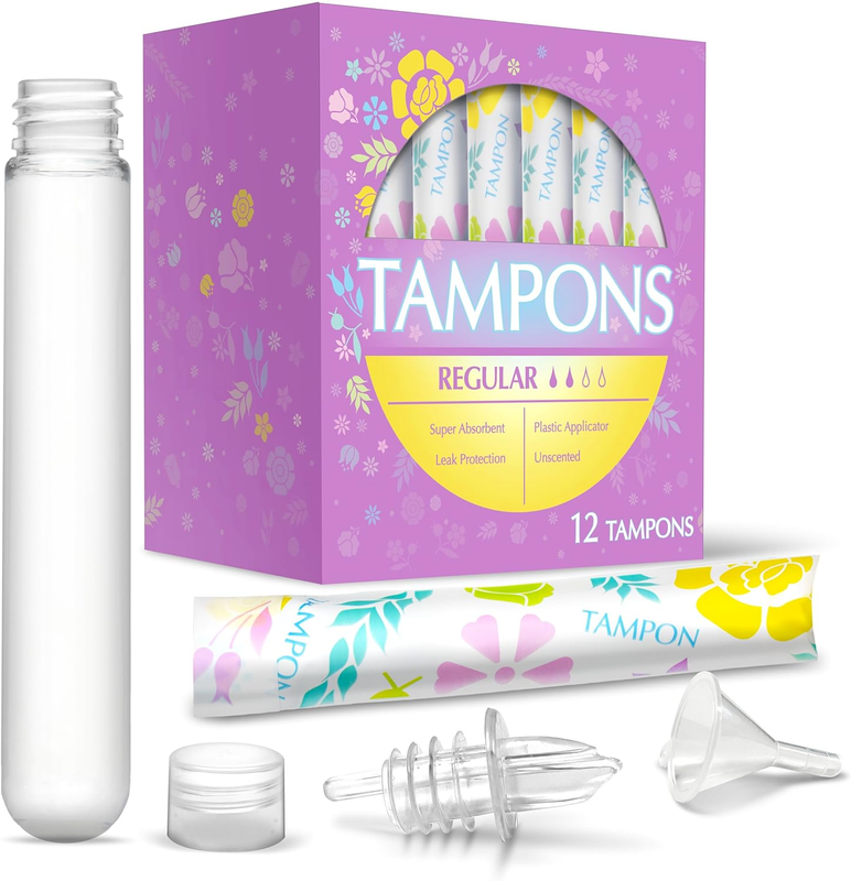 Tampon Flasks 12 Pack (18 Oz Total) - Hidden Alcohol Travel Flasks for Women - Secret Liquor Containers for Nightclubs, Festivals, Cruises, and Sports Events – Includes Funnel & Spout