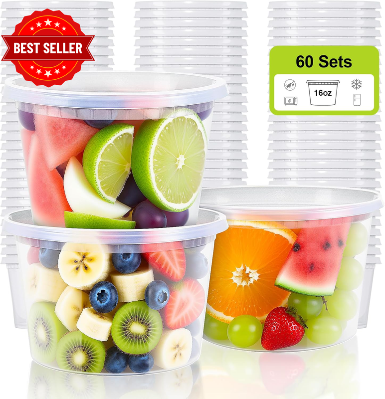 60 Pack 16Oz Meal Prep Deli Containers with Lids