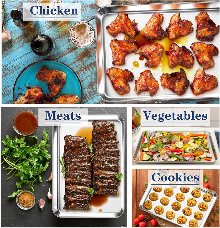 Baking Sheet Pan Set of 2, Stainless Steel Baking Cookie Sheets Oven Tray, Recta