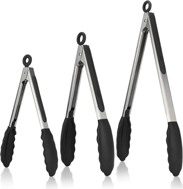 250℃ Heat Resistant 18+23+30Cm Silicone Cooking Tong (Black)