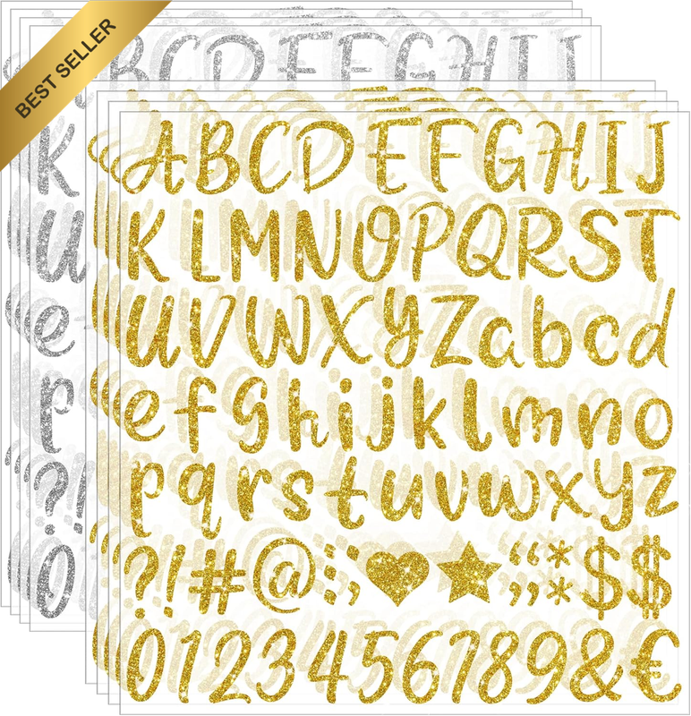 648Pcs Letter Stickers 8 Sheets Alphabet Vinyl 1 Inch Stick on Letters | Glitter