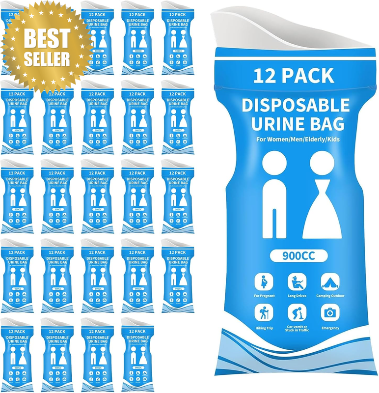 25 Pack Portable Urine Bags, Leak Resistant 900Ml Capacity | 25 Pack Portable Ur