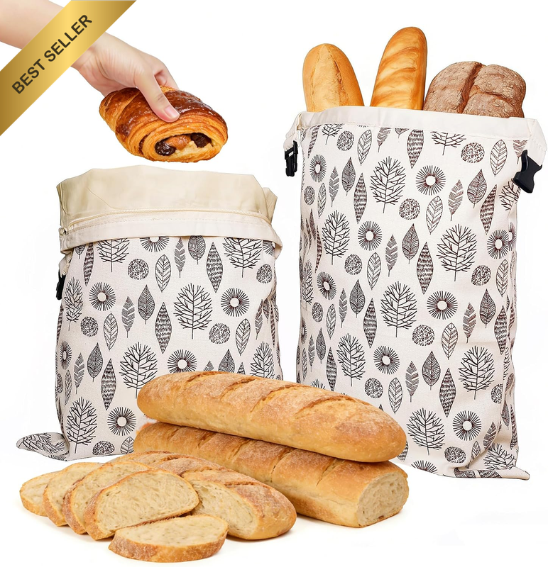 Reusable Beeswax Bread Bags for Homemade Sourdough, Natural Beeswax-Lined Cotton