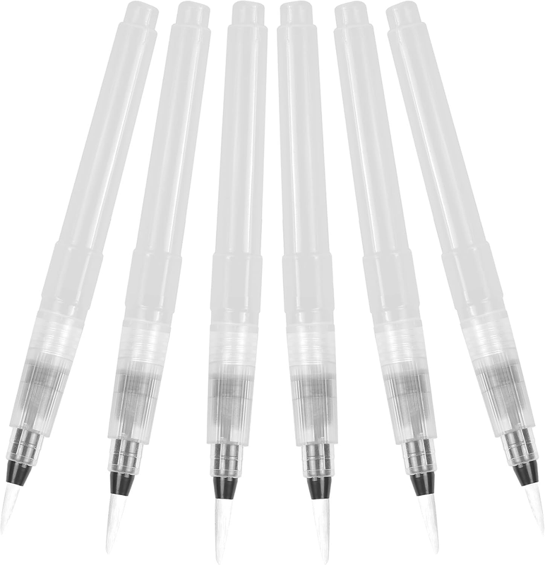 6Pcs Watercolor Brush Pens, Refillable Watercolor Brushes, 3 Sizes Soft Nylon Br