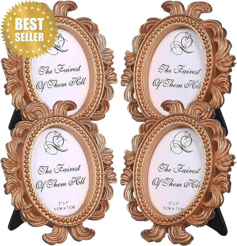 4 Pcs Mini Vintage Gold Picture Frames Small Photo Frames Retro Decor for Home O