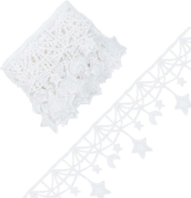 3 Yards White Moonstar Venice Floral Lace Sewing Embroidered Lace Trim Ribbon Cr