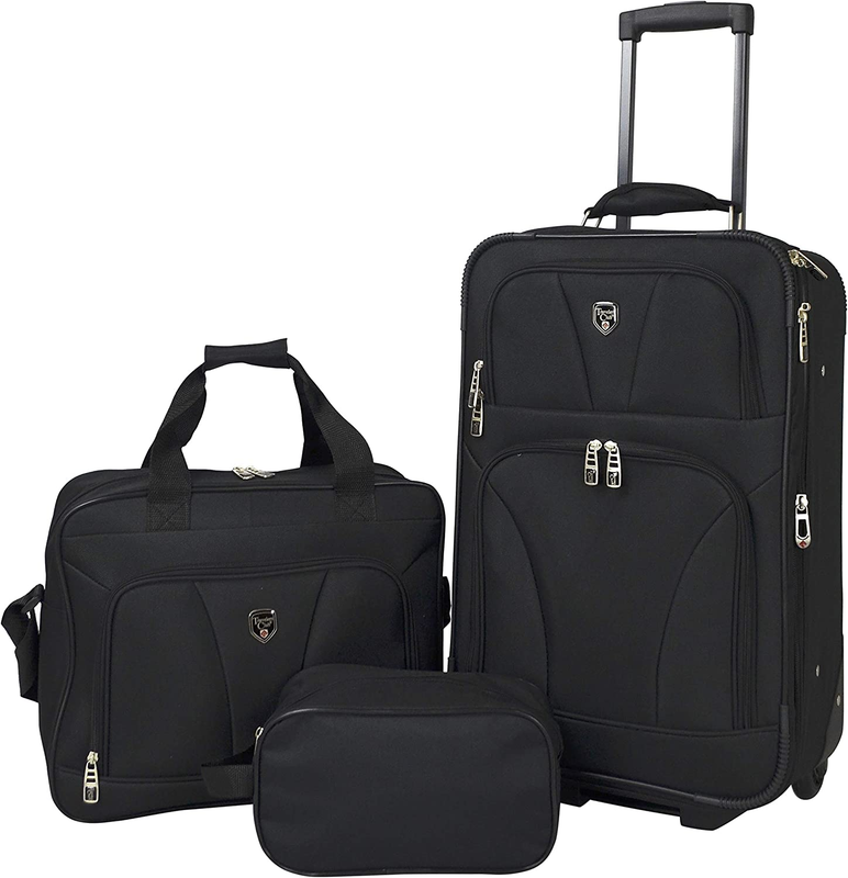 Club Bowman Expandable Luggage, Black, 3-Piece Set (Dopp/Tot